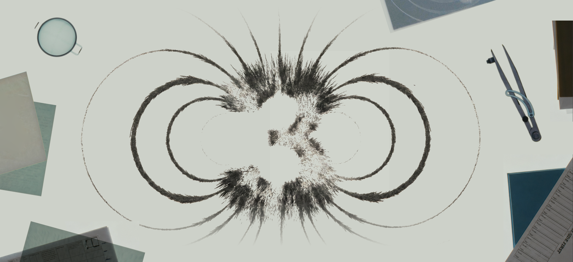 Iron filings tracing a magnetic field — a model's internal structure only shows up under measurement