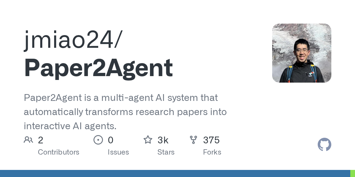 GitHub - jmiao24/Paper2Agent: Paper2Agent is a multi-agent AI system that automatically transforms research papers into interactive AI agents.
